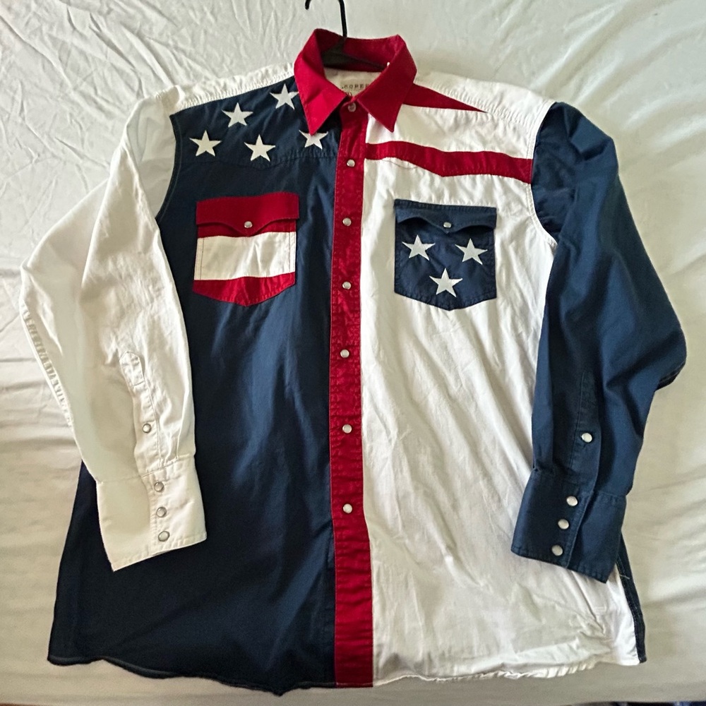 Patriotic Men's Shirt with Stars and Stripes Large